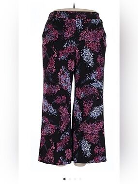 EUC Lane Bryant Black Wide-Leg Pants with Pink & Lavender Floral Print